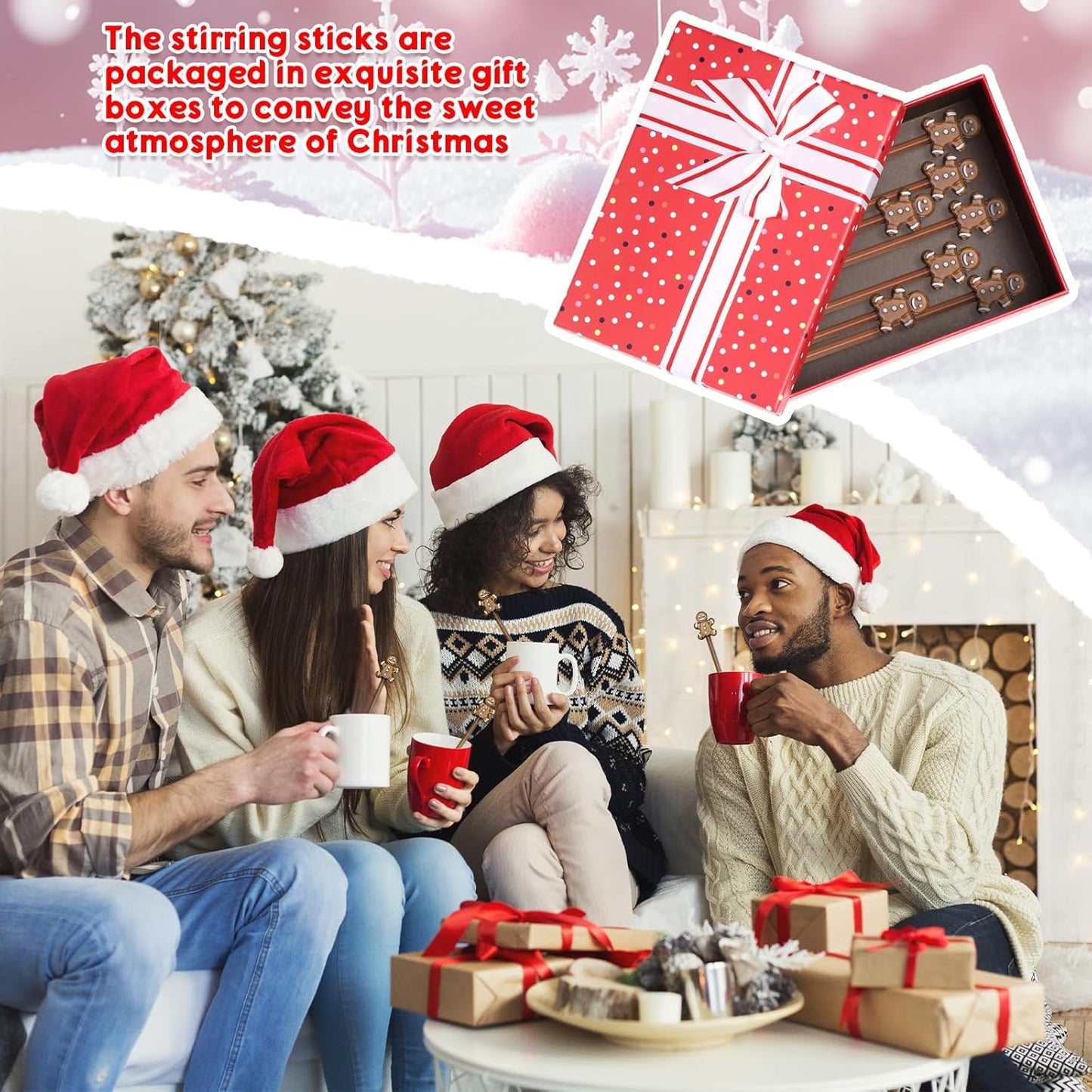 12 Pcs Christmas Glass Drink Stirrers 7 Inch Xmas Stir Sticks Reusable 3D Coffee and Cocktail Stirrers Hot Cocoa Bar Supplies for Holiday Party Favors (Gingerbread Man)