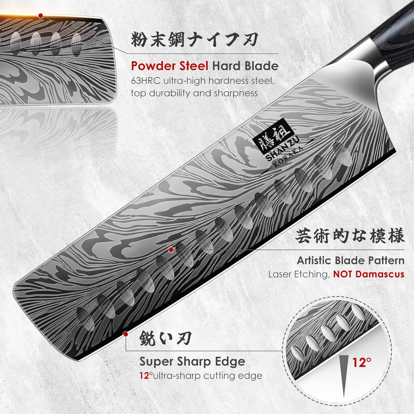 SHAN ZU Nakiri Knife in Powder Steel, Ultra Sharp 7 Inch Vegetable Kitchen Knife, High Carbon Japanese Chopping Knives, Multipurpose Chef Knives for Meat with Ergonomic Pakkawood Handle