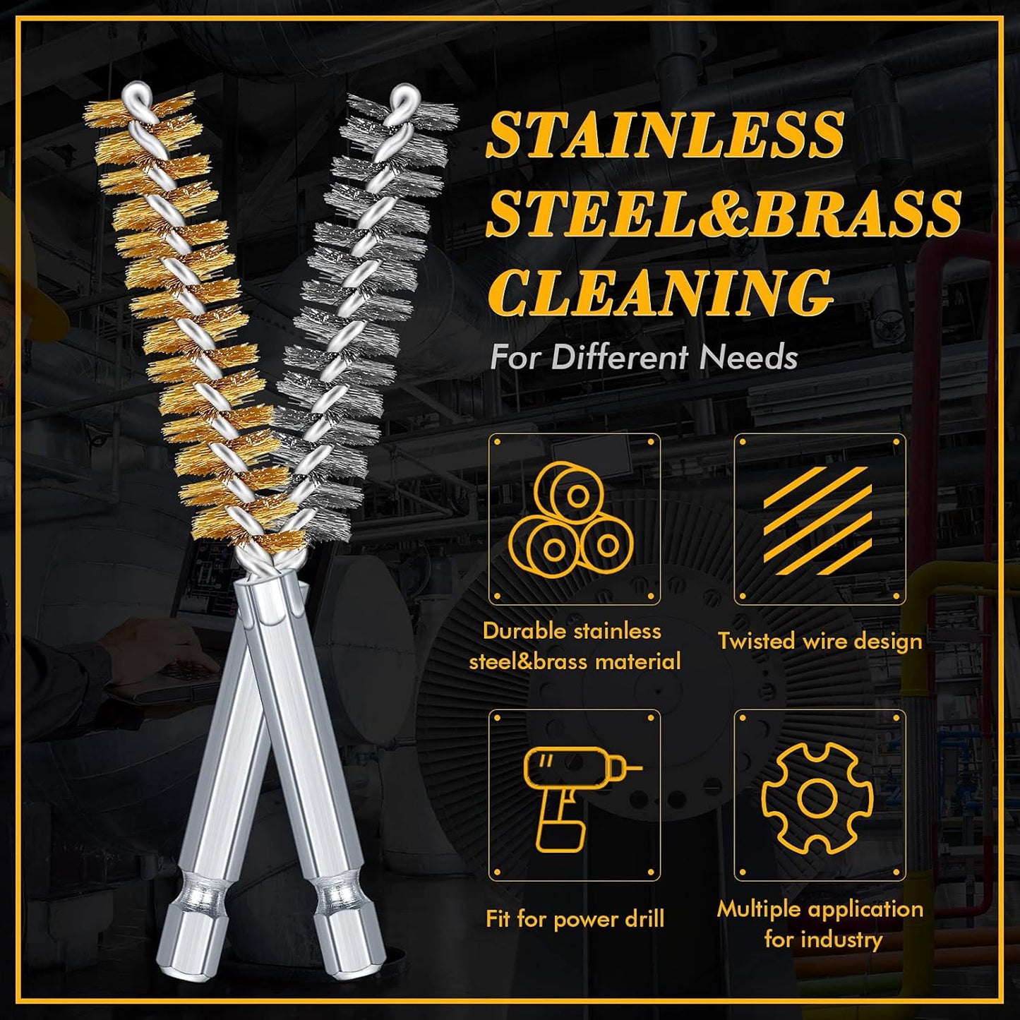 24 Pieces Bore Brush for Drill Wire Bore Brush Set Wire Cleaning Set Stainless Steel Cleaning for Power Drill Impact Driver (Stainless Steel,Brass)