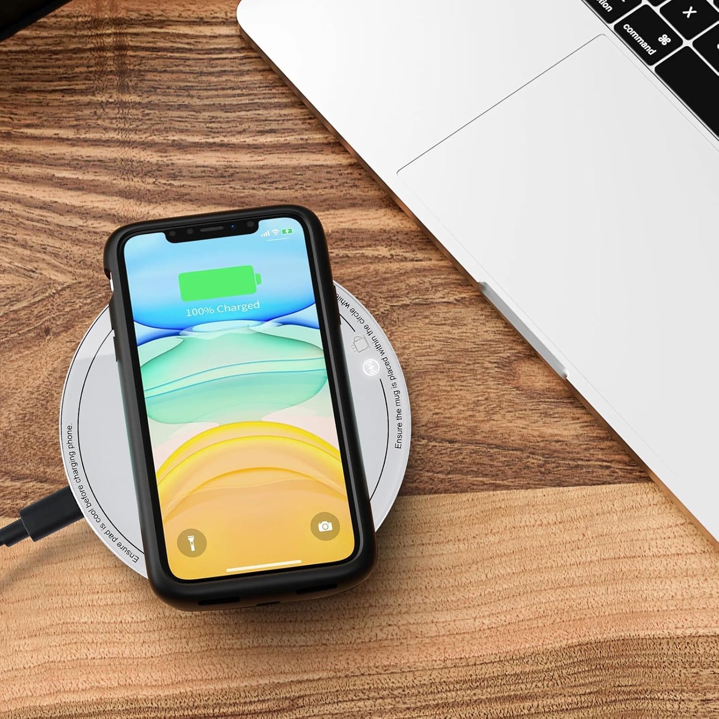 APEKX Self-Heating Ceramic Coffee Mug - Stable 130°F Temperature, 15W Wireless Phone Charging, 12.8 fl oz Capacity - USB-C Enabled. (White)