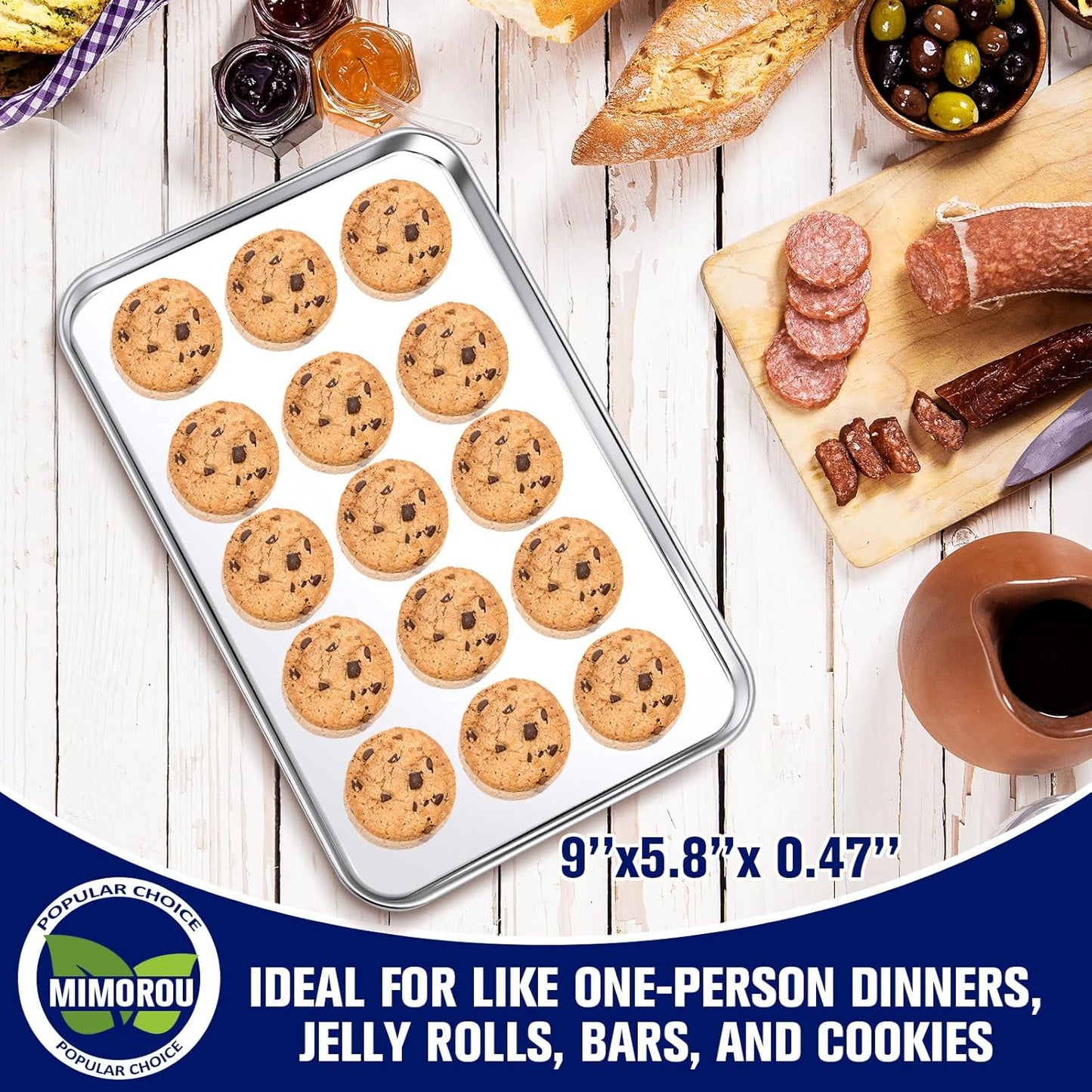 Mimorou 12 Pcs Baking Sheet Stainless Steel Cookie Small Metal Sheet Pans Professional Rectangle Oven Trays Kitchen Baking Cooking Oven and Toaster, Dishwasher Safe