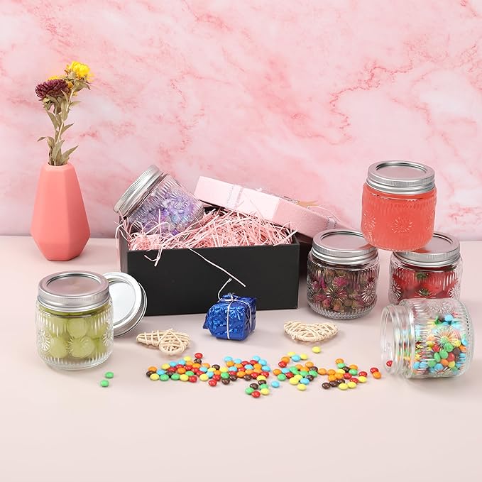 Mason Jars 8 oz - Vintage Small Glass Mason Jars with Silver Metal Lids, Regular Mouth Canning Jars, Safe For Storage, Canning, Pickling, Preserving, Fermenting, DIY Crafts & Decor (8Pack)