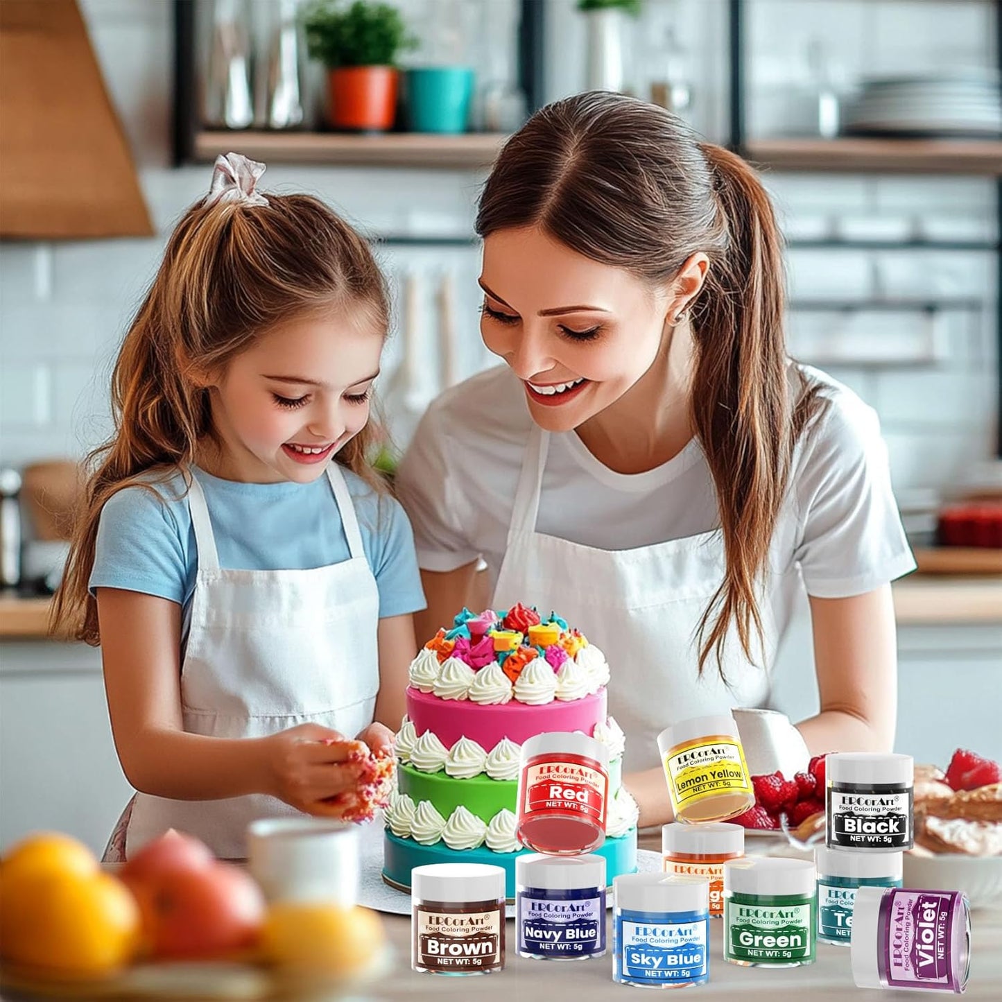 Food Coloring Powder - ERCorArt 10 Vivid Colors Powder Food Dye, Highly Concentrated Flavorless Food Coloring for Baking, Frosting, Cake Decorating, Icing, Cookies, Slime - 5g/Bottle