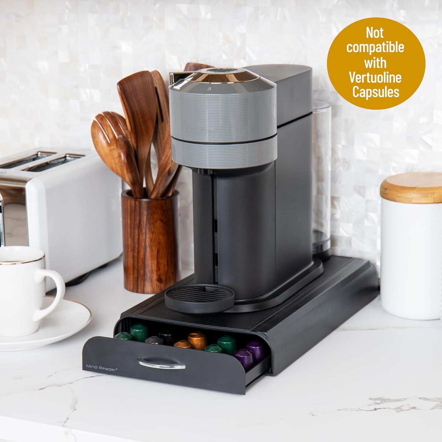 Mind Reader Nespresso Compatible Capsule Drawer, Countertop Organizer, Coffee Pod Holder, Storage, 9.25"L x 15"W x 2"H, Black