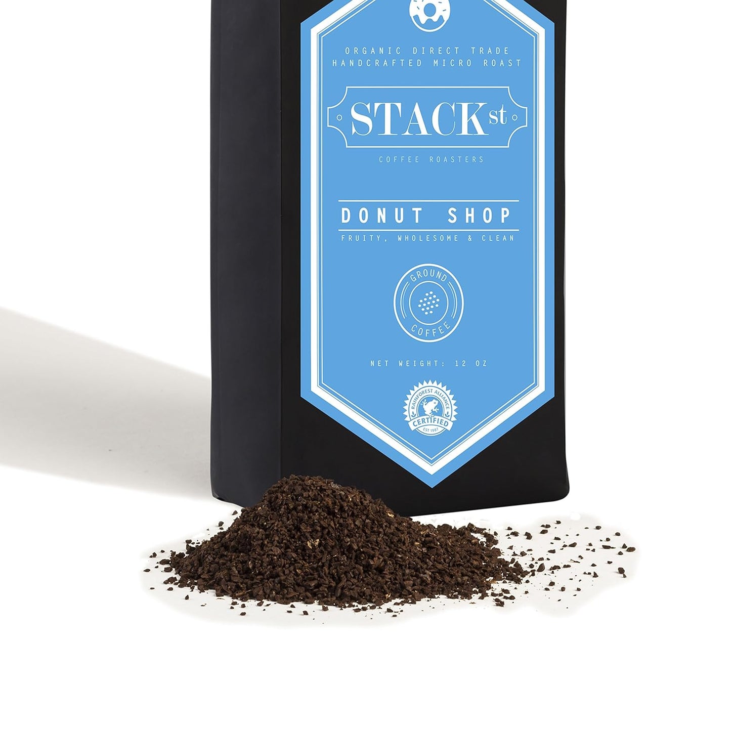 Donut Shop Ground Coffee Beans - Small Batch Medium Roast, Certified Organic - 12 oz - Handcrafted Micro Roast By Stack Street