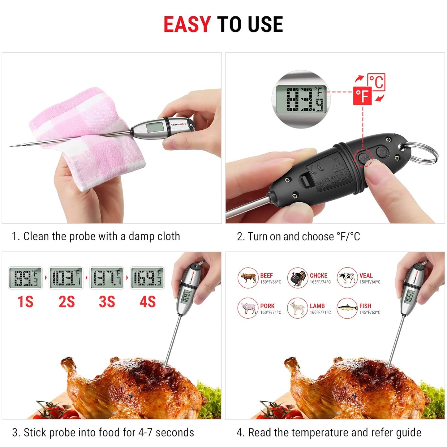 ThermoPro TP02S Digital Food Thermometer for Cooking Bread Baking Sourdough Liquids, Meat Thermometer Digital with Super Long Probe for Grill Kitchen BBQ Oil Milk Yogurt Candy Making Accessory