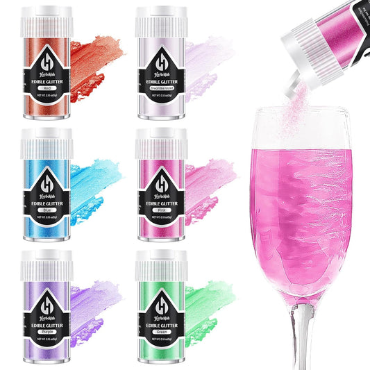Edible Glitter for Cocktails - 6 Colors Luster Dust Edible Drink Glitter Food Grade Metallic Shimmer Powder Cake Sprinkles for Beverage Chocolate Candy, 5g/Bottle