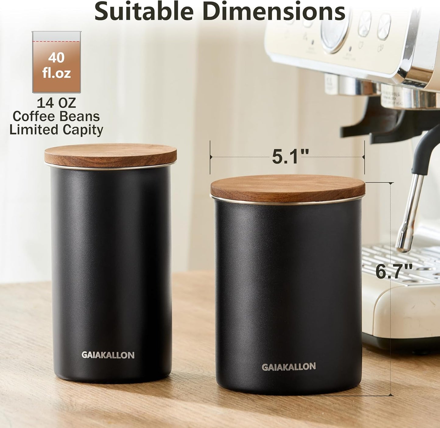 Vacuum Coffee Canister, Stainless Steel Airtight Coffee Storage Container, Coffee Container for 14oz Coffee Beans, Coffee Beans Storage, 42 fl.oz