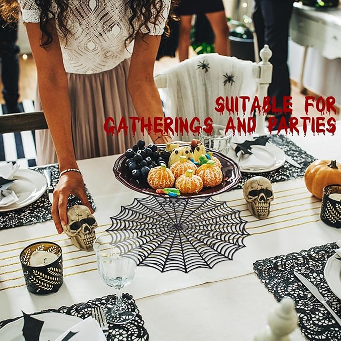 8 Pcs Spider Web Placemats - 15" Heat Insulation Table Mats - Hollow Out Spiderweb Coasters for Dining Table Halloween Decoration (Black)