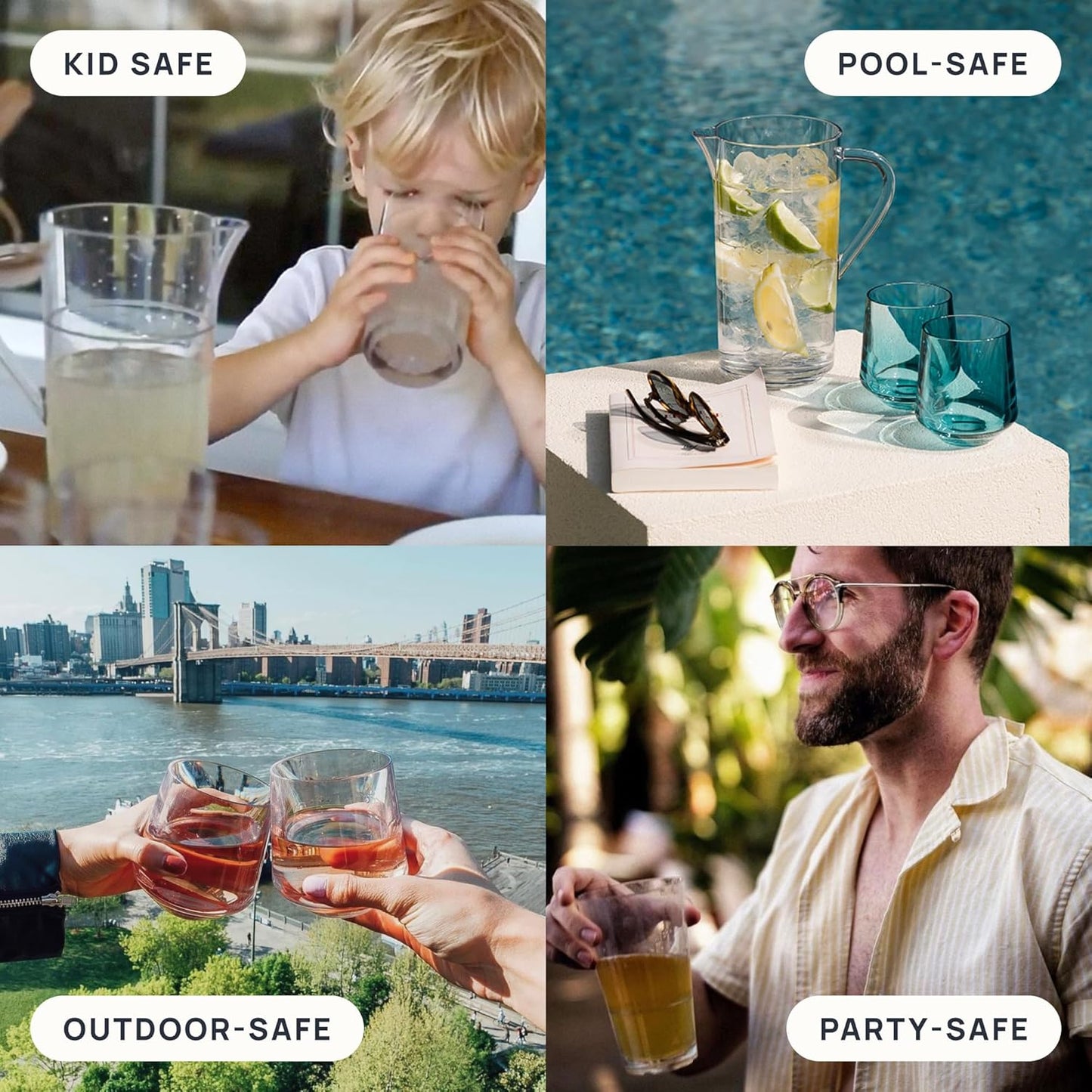 Drinique Unbreakable Stemless Wine Glasses – Set of 4 | 12oz Tritan Plastic | Made with 50% Recycled Content | Reusable, Dishwasher Safe, BPA-Free, Shatterproof | Indoor, Outdoor, Everyday Use - Clear