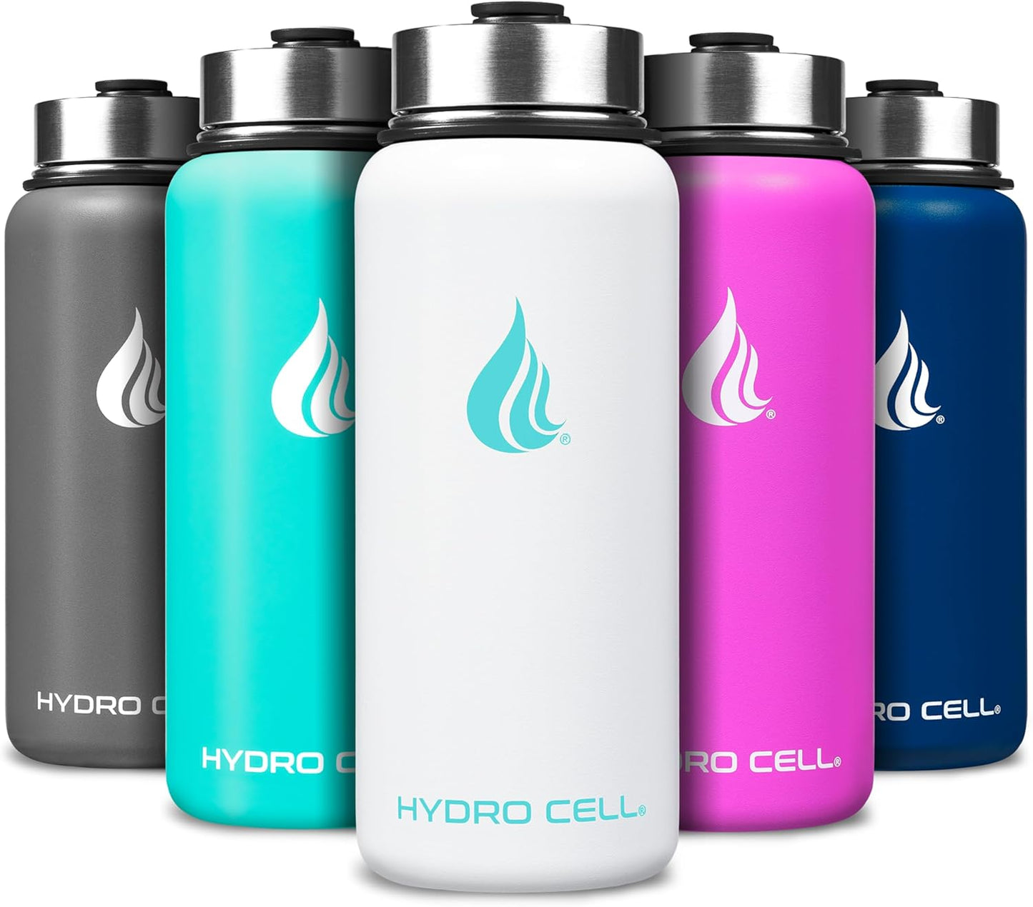 HYDRO CELL Stainless Steel Insulated Water Bottle with Straw - For Cold & Hot Drinks - Metal Vacuum Flask with Screw Cap and Modern Leakproof Sport Thermos for Adults (White 32oz)