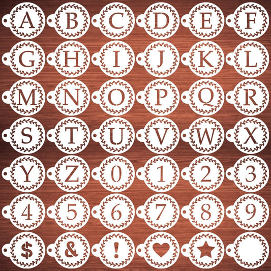 Letter Stencils for Coffee Cookie Decorating - 42 Pack Alphabet Letter and Number Stencil Templates for Cakes Cookies Airbrush, Reusable Stencils for Wood Crafts Painting & Coffee Cookie Baking