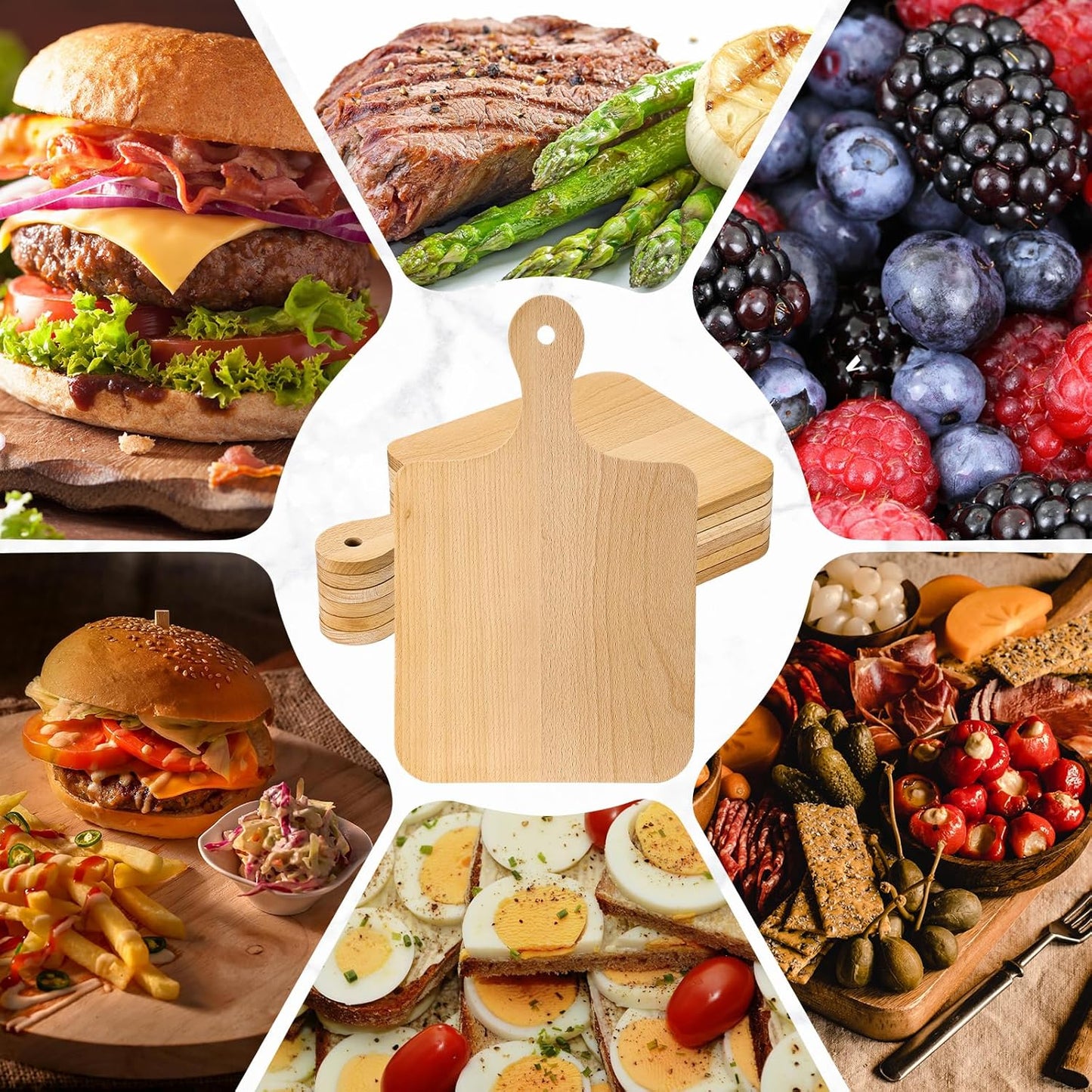 Lounsweer 6 Pcs Thicken Cutting Board Bulk Wood Board for Chopping Serving Charcuterie Material for Laser Engraving Mother' Day Wedding Housewarming Gift