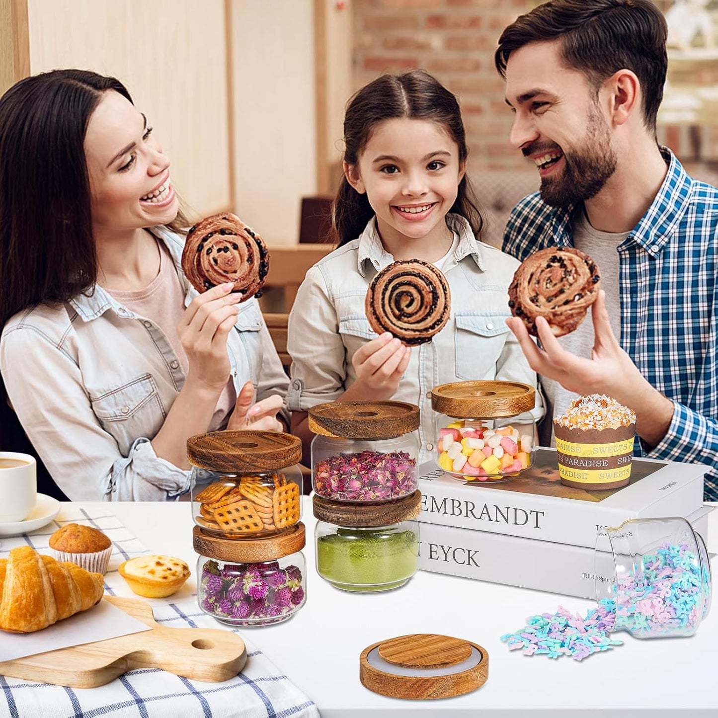 Glass Spice Jar Coffee Sugar Container Airtight Glass Jar Food Storage Canisters Bottle for Kitchen Seasoning Tea Herb Overnight Oats Bar Parfait Snacks (6 * 250ml(8.4oz))