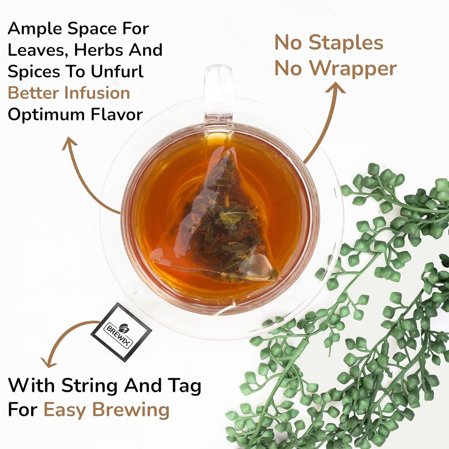 BREWIX, Chocolate Rooibos Herbal Tea Bags, (15 Pyramid Tea Bags) | Red Tea with Cocoa | Rooibos, Cinnamon, Spearmint, Peppermint Tea | Naturally Caffeine-Free