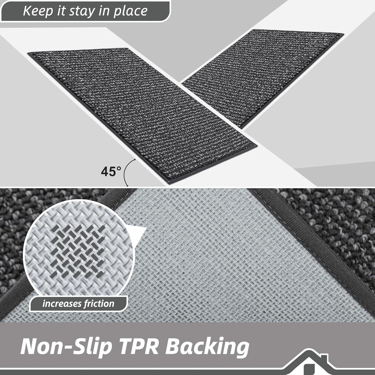 BEQHAUSE Dirt Trapper Door Mat 24" x 36", Non-Slip Washable Doormats Entrance Mat, Dirt Resistant and Absorbent Welcome Mat, Low Profile Floor Mats for Front Back Door and Entryway, Charcoal