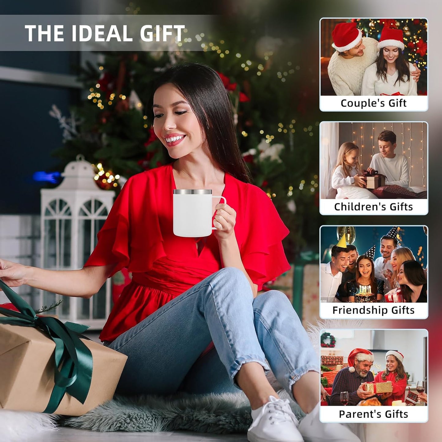 Volhoply 14oz Insulated Stainless Steel Coffee Mug with Leakproof Lid,Double Wall Vacuum Travel Coffee Cup with Handle,Reusable Metal Cups Tumbler,Camping Mugs Keep Hot/Cold,Ideal Gifts(White,1)