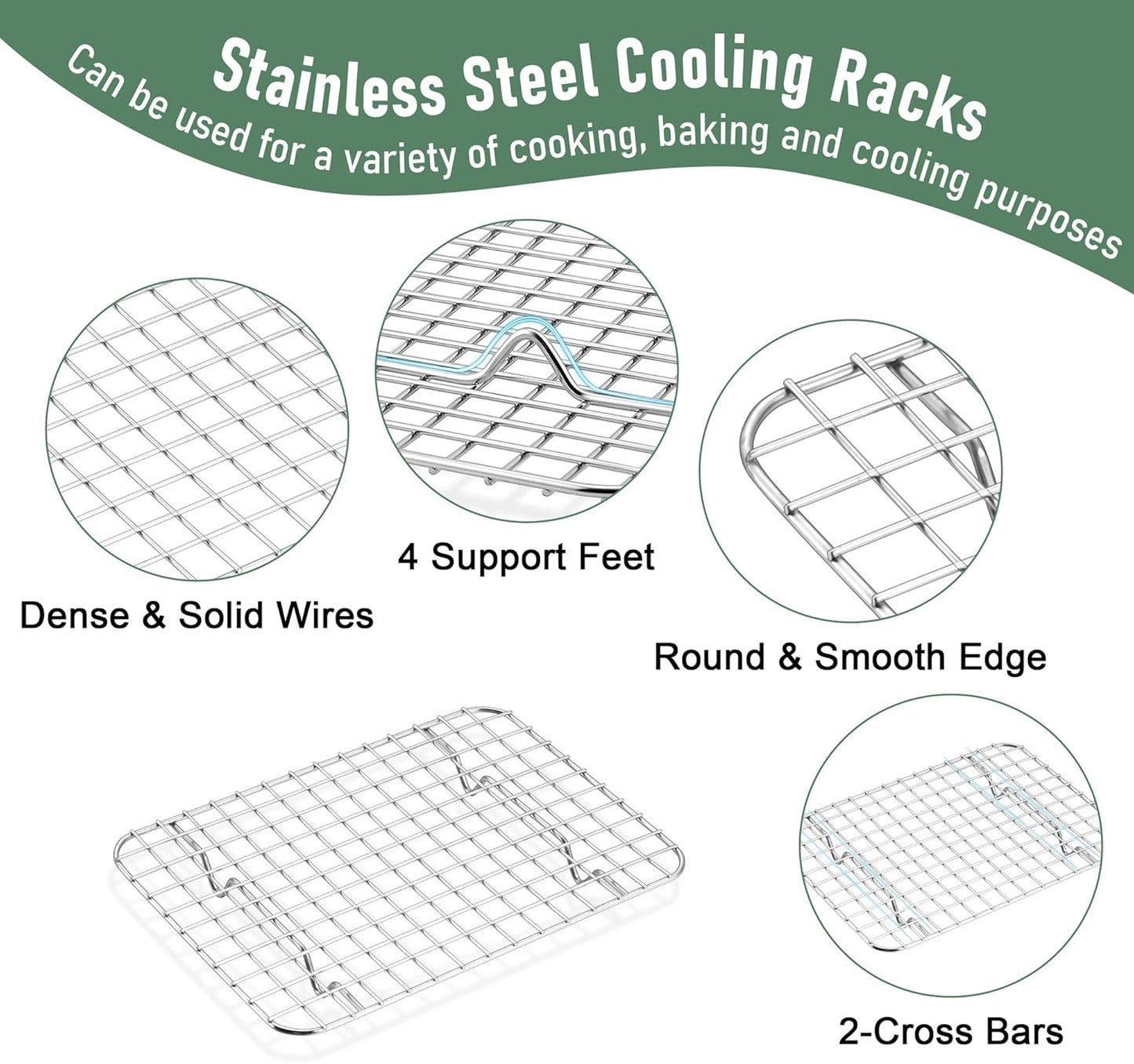 Toaster Oven Pan with Rack Set (2 Small Baking Sheets+2 Grill Racks), 9 x 7 Inch Stainless Steel Small Cookie Sheets Bacon Tray with Grid Cooling Racks for Baking Roasting Grilling, Dishwasher Safe