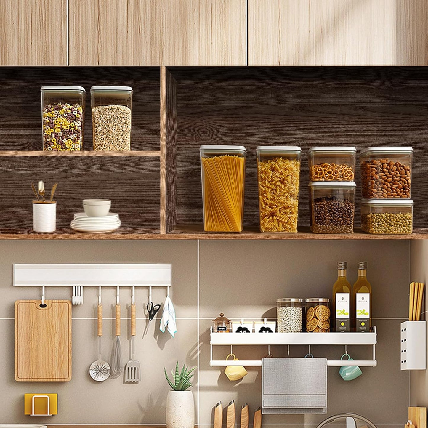 JIMALL Pop Containers for Food Storage, Stackable Food Containers with Lids Airtight, Leak-proof Containers for Cereal Flour & Sugar, 8 Piece Set-3.5Qt,2.9Qt,2.1Qt,1.3Qt