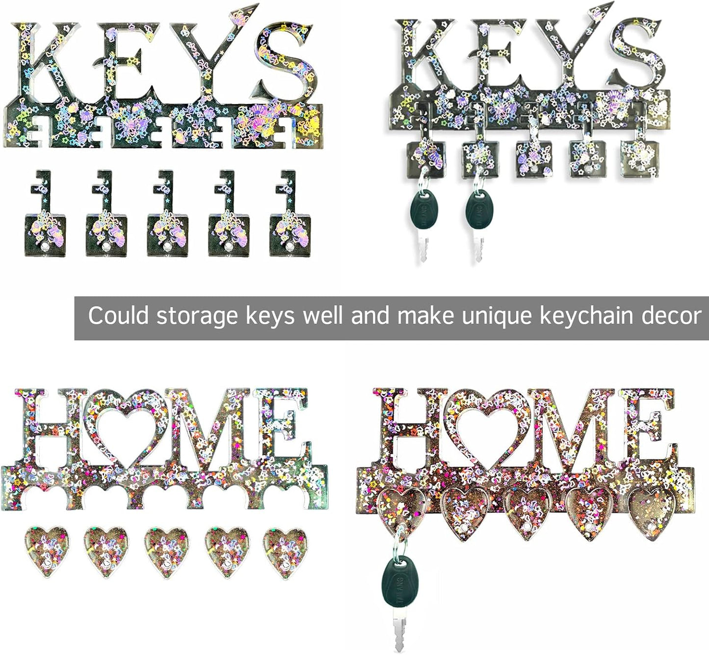 2Pcs Key Holder Resin Molds Wall Decor Mold Unique Silicone Keychain Pendant Resin Mold for Epoxy Casting Wall Mounted Key Hangers Storage Organizer Mold Home Decoration DIY Gift