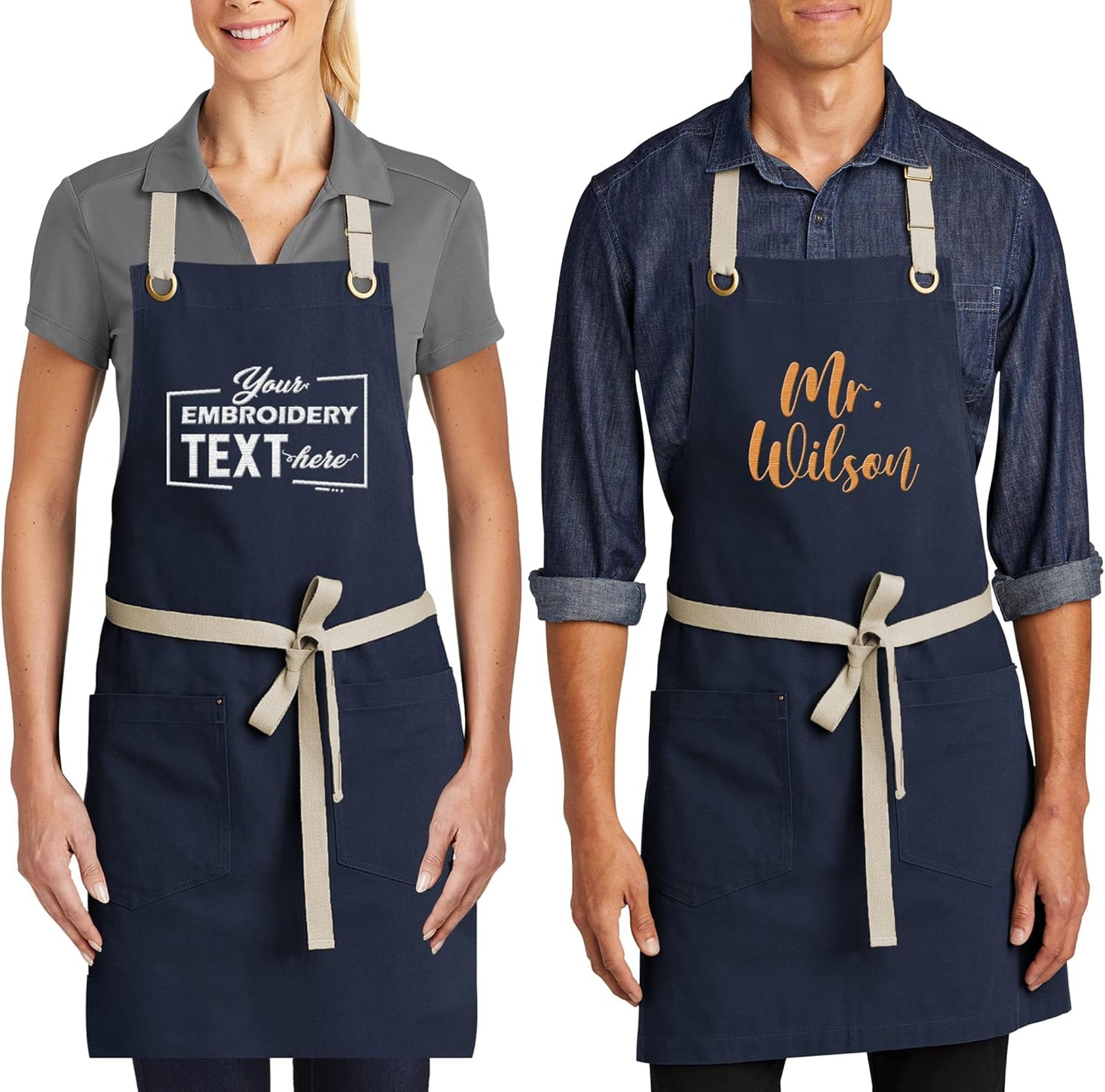 TEEAMORE Custom Embroidered Kitchen Apron Add Your Name Logo Design Cooking Baking Kitchen Chef Apron Gifts