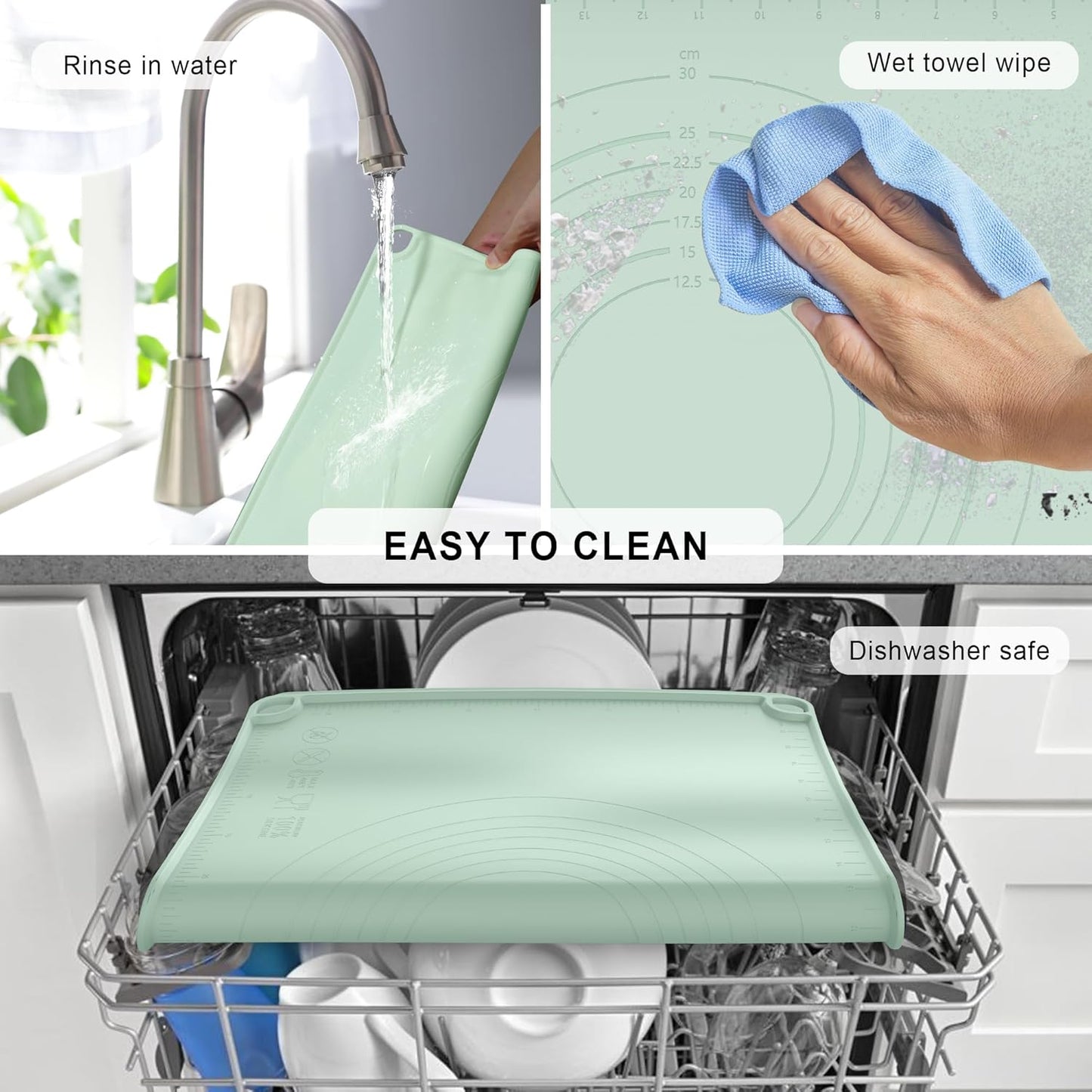 Silicone Baking Mat, Dough Rolling Mat 24''x16'', Pastry Mat for Rolling Dough, Silicone Pastry Pad with Measurements for Pizza, Macaron, Bread (Sage Green, XL)