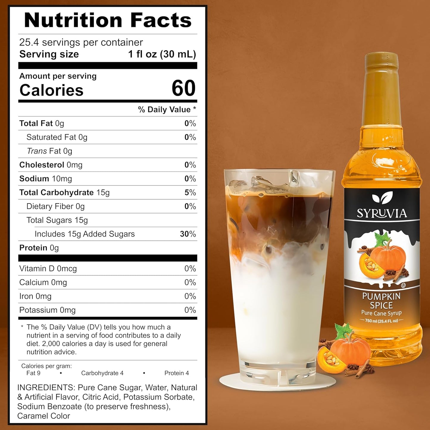 Syruvia Pumpkin Spice Syrup for Coffee 25.4 Ounces Pumpkin Spice Flavored Coffee Syrup