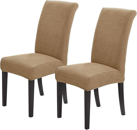 Joccun Chair Covers for Dining Room Set of 2,Dining Chair Slipcovers Stretch Dining Room Chair Covers Seat Protector,Washable Parsons Chair Cover for Home,Hotel,Banquet(Tan,2 Pack)