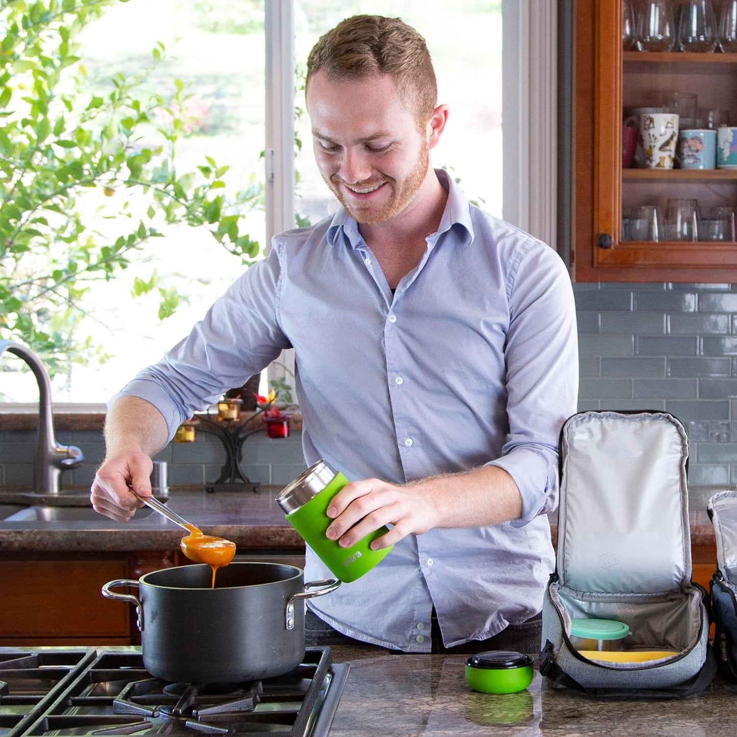 MIRA Insulated Food Jar Thermo for Hot Food & Soup, Compact Stainless Steel Vacuum Lunch Container for Meals To Go - 13.5 oz, Olive Green