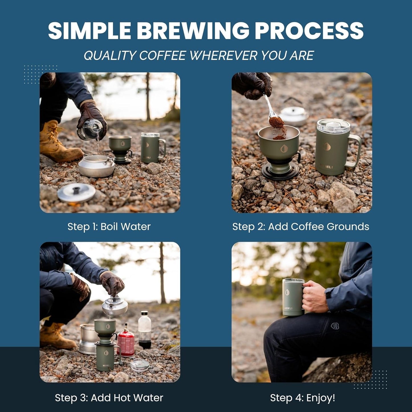 Pour Over Coffee Maker Camp Set – Vacuum Insulated Mug with Leakproof Lid, Stainless Steel Micro Filter, Scratch-Resistant Finish, Portable Coffee Maker for Camping, Travel & Outdoor Adventures