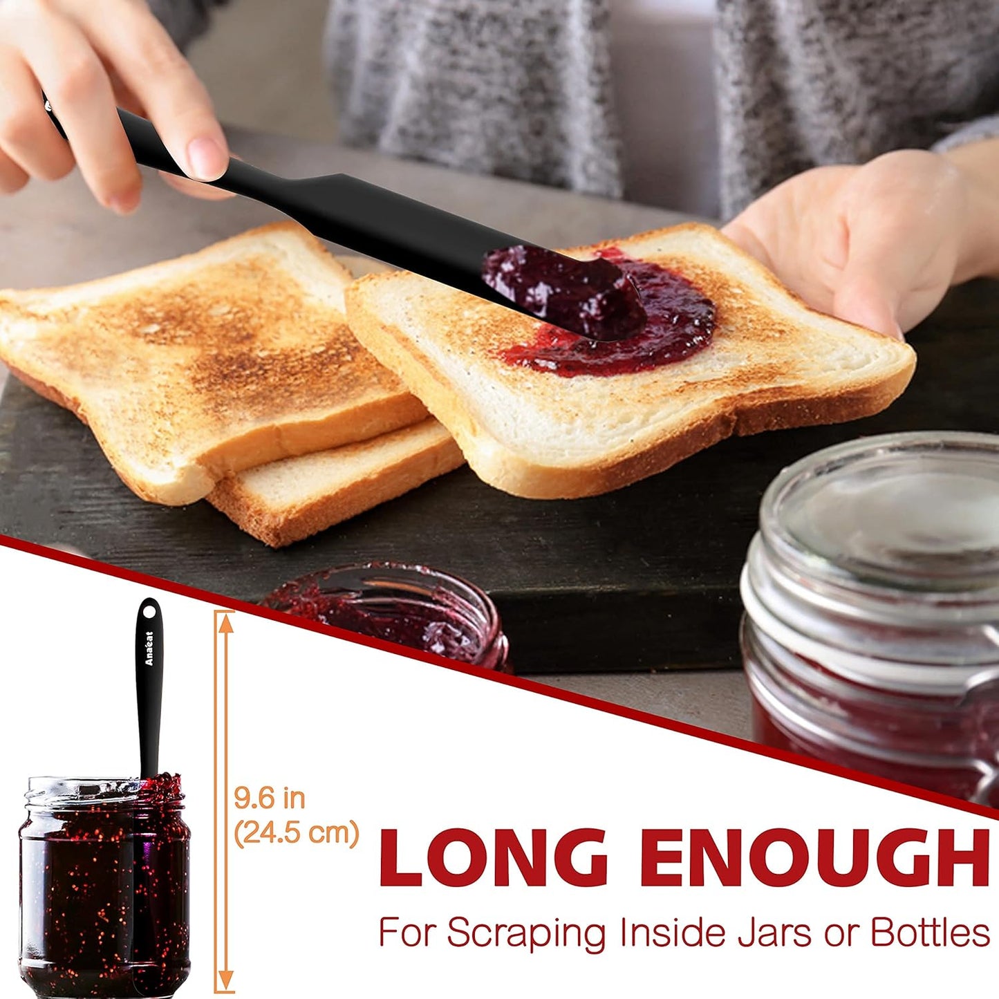 Anaeat 4 Piece Silicone Spatula Set - Seamless One-Pieces Design - Non Stick Rubber Spatulas Kitchen Scraper for Baking, Cooking, Scraping & Mixing, Heat Resistant & BPA Free & Dishwasher Safe (Black)