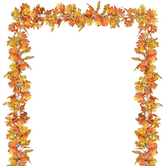 Lvydec 2 Pack Fall Maple Leaf Garland - 5.9ft/Piece Artificial Fall Foliage Garland Thanksgiving Decor for Home Wedding Party Christmas (Yellow)