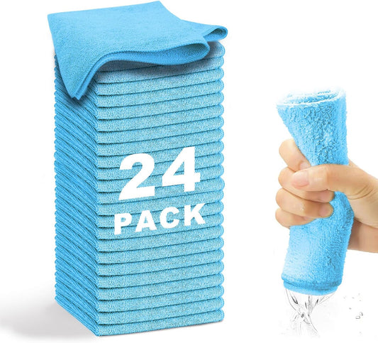 Microfiber Cleaning Cloth-24Pcs (13x13 inch) Ultra Soft Highly Absorbent Rags for Housekeeping-Machine Wash (Blue)