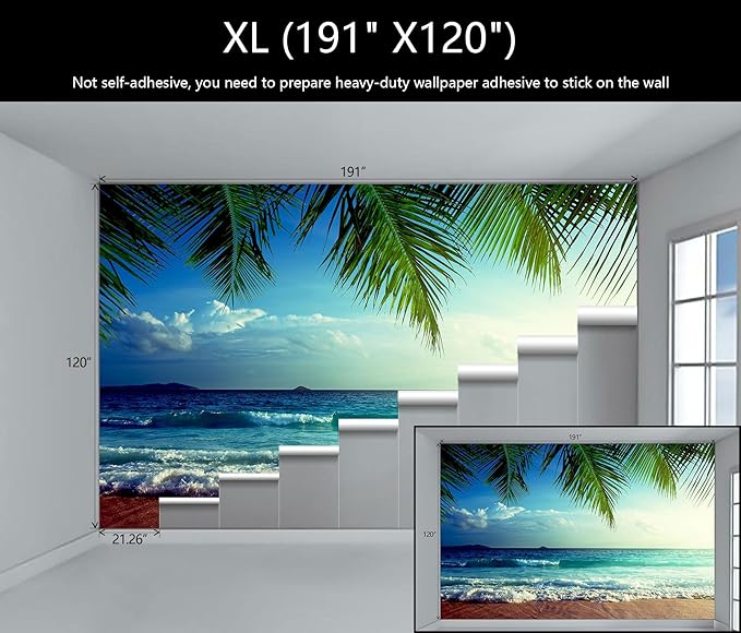 WFBHUA-Large Beach Scene Wallpaper Mural Dusk Waves Wall Murals for Bathroom Living Room Bedroom(Not Peel and Stick)