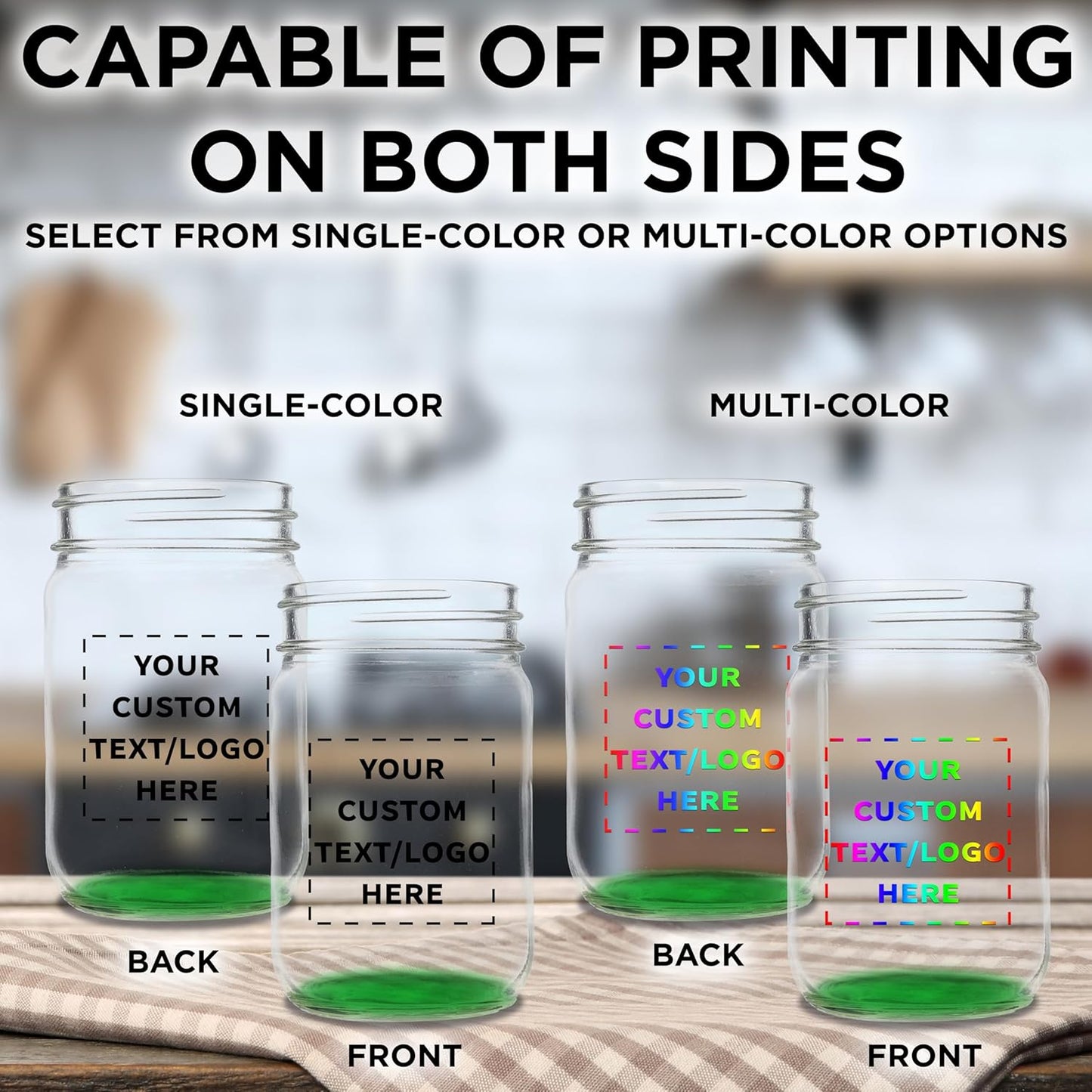 DISCOUNT PROMOS Custom Decorating Mason Jars 12 oz. Set of 100, Personalized Bulk Pack - Glass Jars for Overnight Oats, Candies, Fruits, Pickles, Spices, Beverages - Green