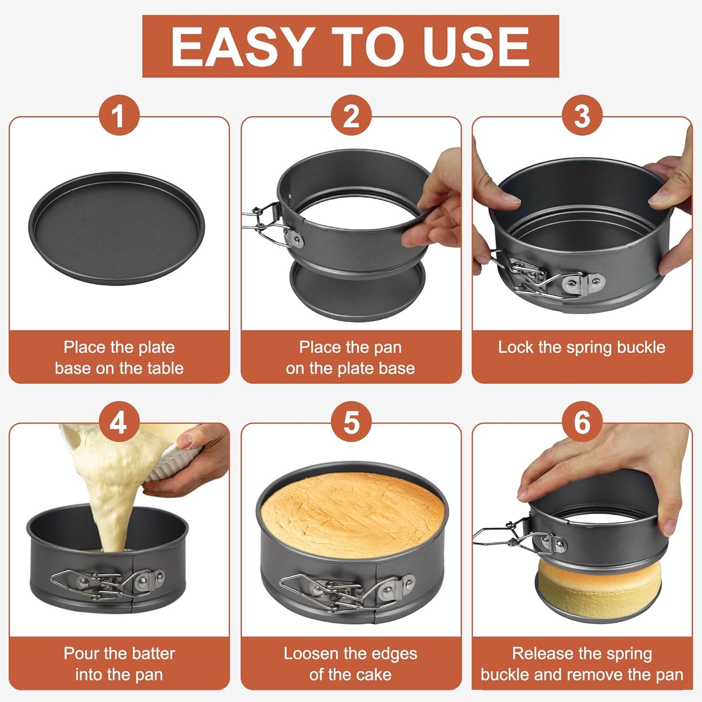 8 Pcs Mini Springform Cake Pans, 4.7 Inch Nonstick Round Cake Tin with Removable Bottom, Small Cheesecake Pans for Baking, Pizzas Quiches (Dark Grey)