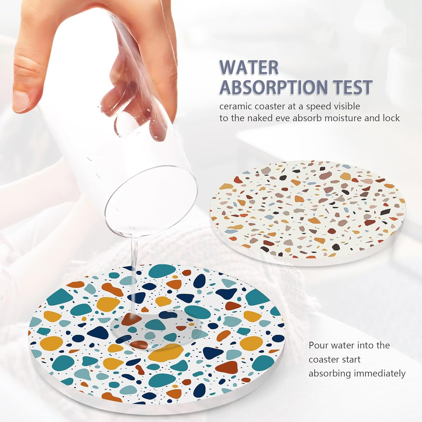 6 Pcs Coasters for Drinks with Holder, Terrazzo Marble Absorbent Ceramic Coasters with Cork Base,Cute Funny Table Drinks Coasters Tabletop Protection Mat,Table Home Decor,4 Inches