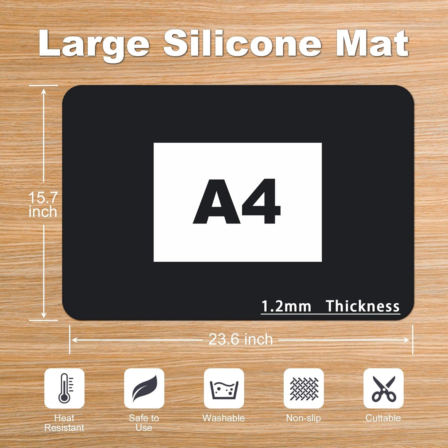 Silicone Mat for Kitchen Counter, Silicone Mat Trimable to Size (Black, 23.6×15.7inch-2PCS), BPA-Free Silicone Placemat, Heat-Resistant NonSlip Table Mat for Air Fryer, Countertop Protector Mat