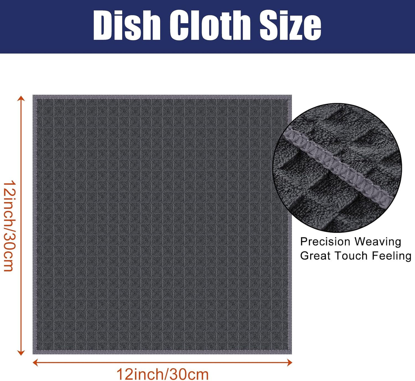 Homaxy Microfiber Waffle Weave Kitchen Dish Cloths, 12 x 12 Inch Ultra Absorbent and Solid Color Dish Towels for Kitchen Fast Drying Dishcloth for Washing Dishes, 12 Pack, Dark Grey