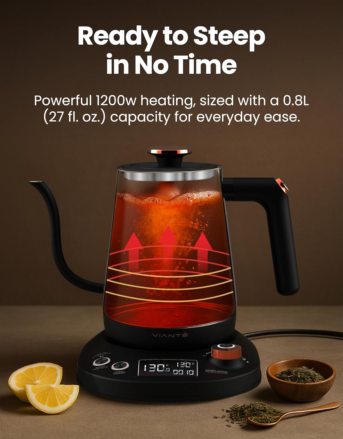 Vianté Electric Gooseneck Kettle with Precise Temperature Control. Pour Over Coffee & Tea Kettle. Boil-Dry Protection & Keep Warm Function. Stainless Steel, BPA-Free. Includes V60#2 Filters. 0.8L