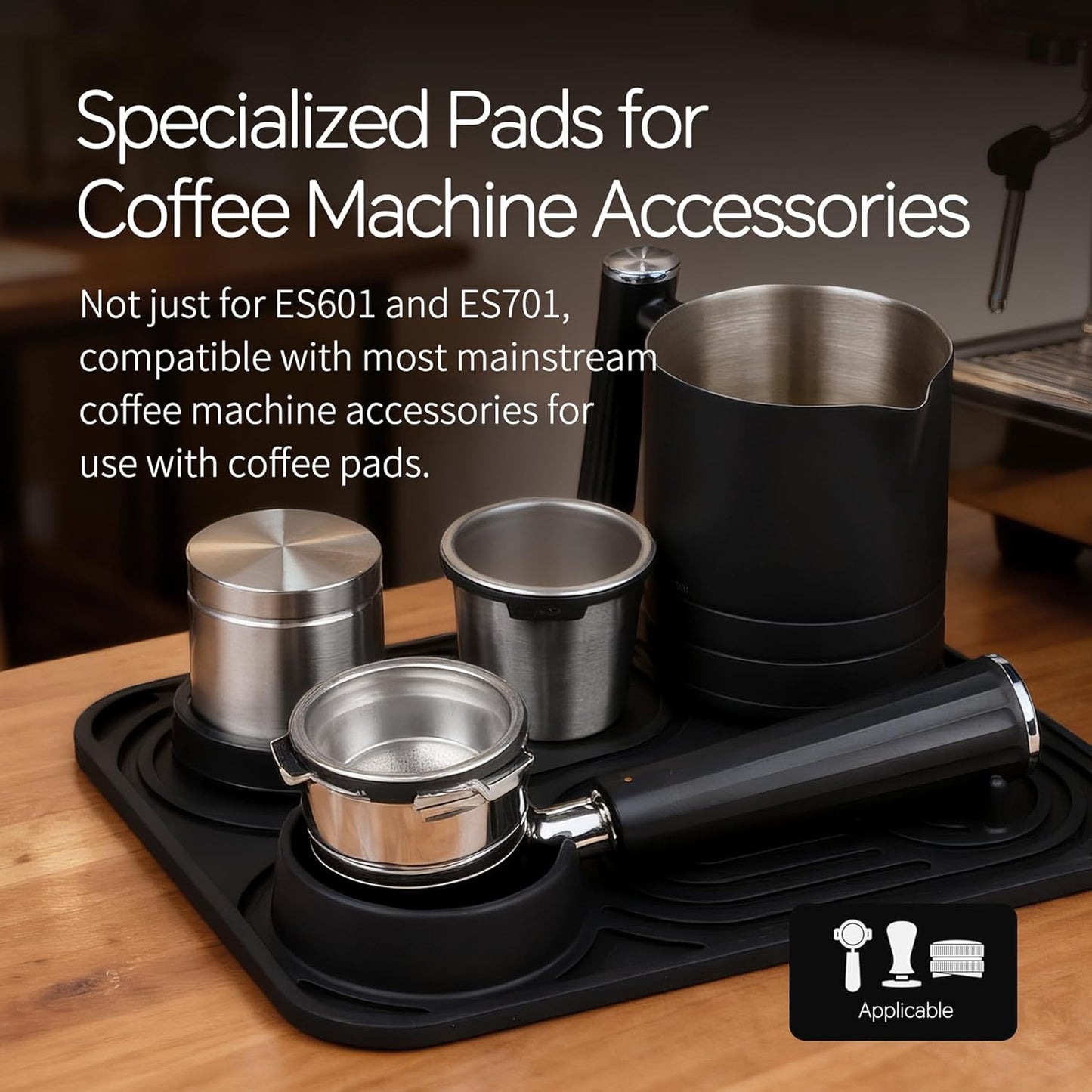 Silicone Coffee Mat- Compatible with Ninja Espresso - Easy to Clean, Suitable for Ninja Luxe Espresso Coffee Machine ES601 & ES701 and Other Coffee Machines of Various Sizes (Black)