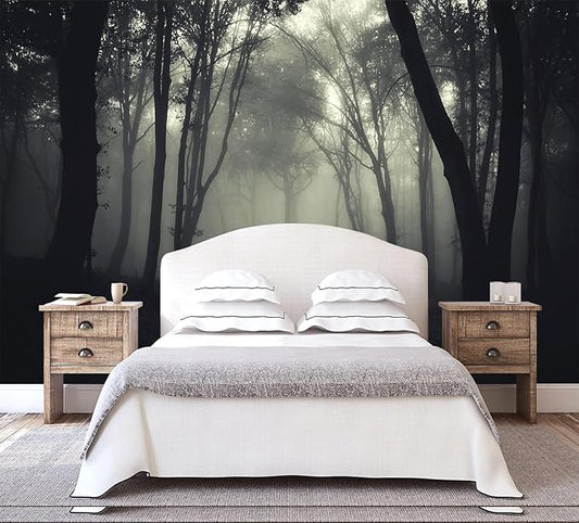 Foggy Black Forest Wallpaper Bedroom Dark Woodland Trees Wall Mural Living Room (Not Peel and Stick)
