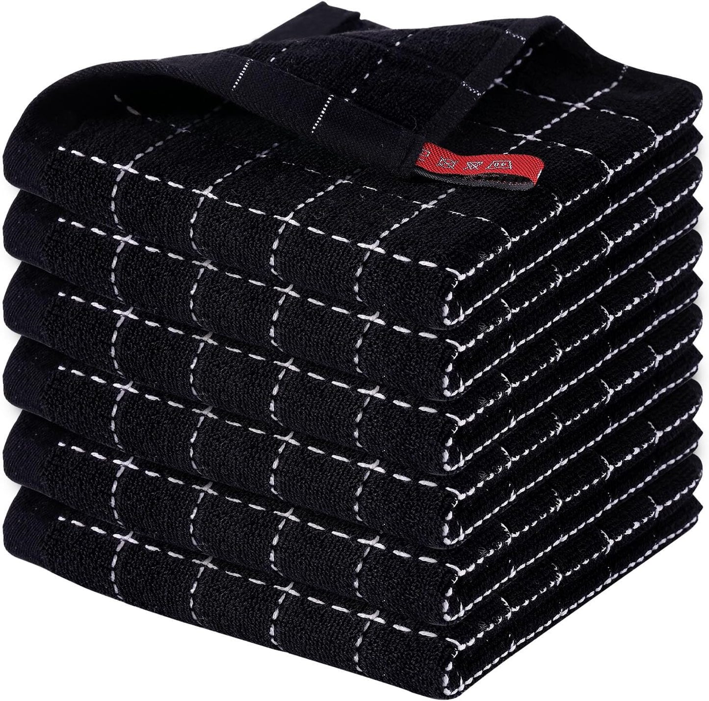 Homaxy 100% Cotton Terry Kitchen Dish Cloths, Ultra Soft and Absorbent Dish Towels for Kitchen, Suitable for Drying and Washing Dishes, 6 Pack, 12 x 12 Inches, Black