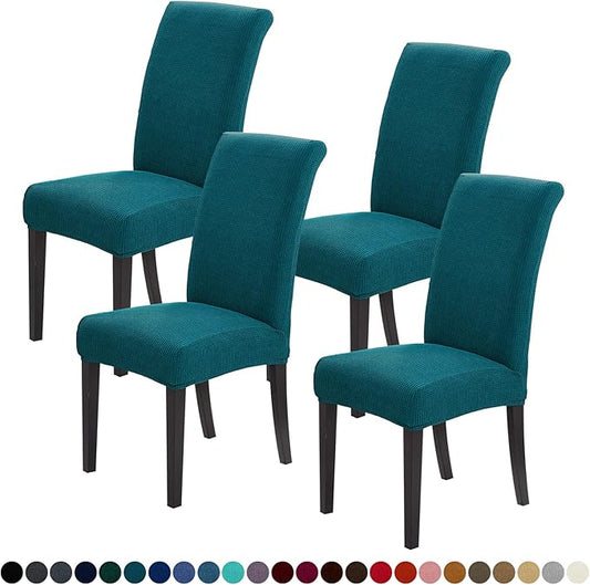 Joccun Chair Covers for Dining Room Set of 4, Dining Chair Slipcovers Stretch Dining Room Chair Covers Seat Protector,Washable Parsons Chair Cover for Home,Banquet(Peacock Blue,4 Pack)