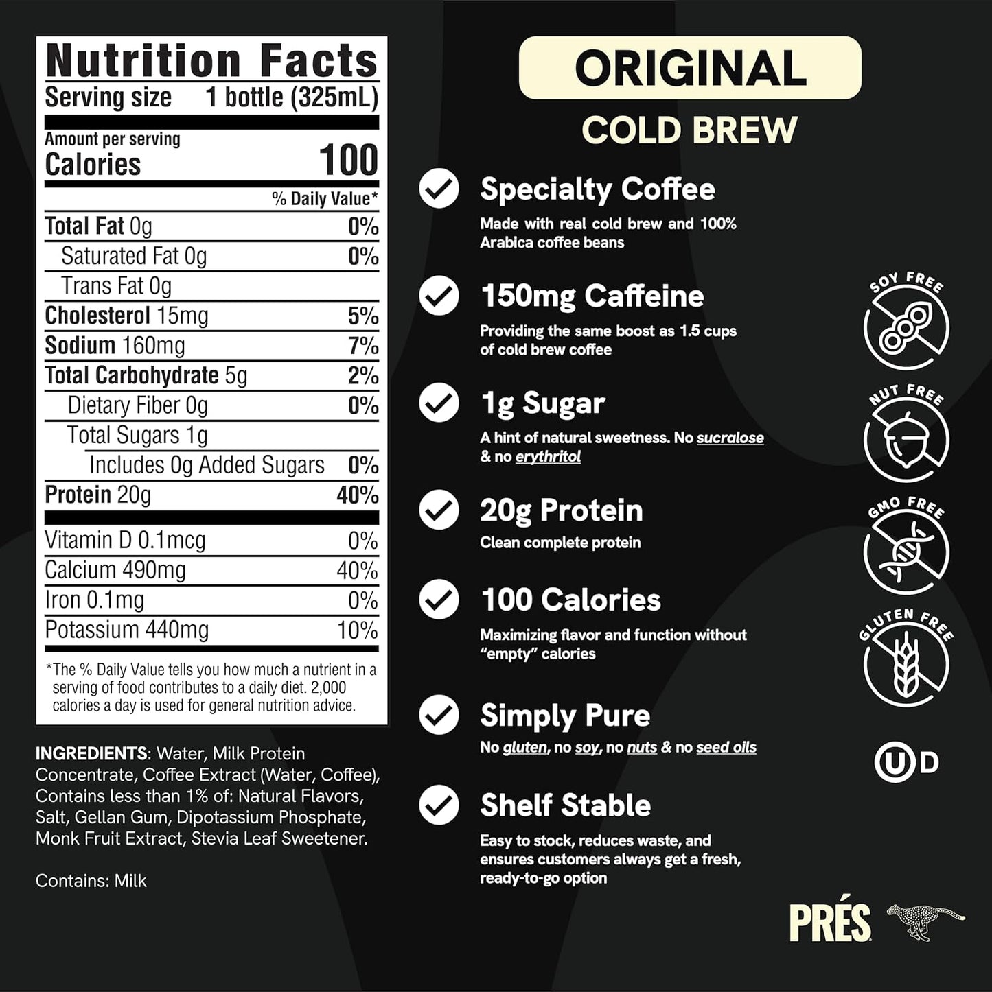 Protein Coffee - 100% Arabica Beans Real Cold Brew - 20g Ready To Drink Protein - 1g Sugar - 100 Calories - No Added Sugar, 99% Lactose Free Keto Friendly Proffee - 11 FL OZ - 12pk Original