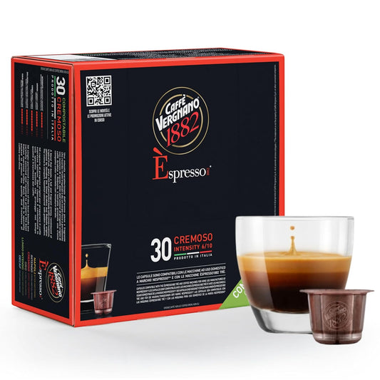 Caffe' Vergnano 1882 Medium Roast Espresso Original Line Machine Compatible Capsules, Single-Serve Arabica Robusta Espresso Coffee, Italian For Nespresso Machines, Intensity 6/10, Cremoso, 30 Ct