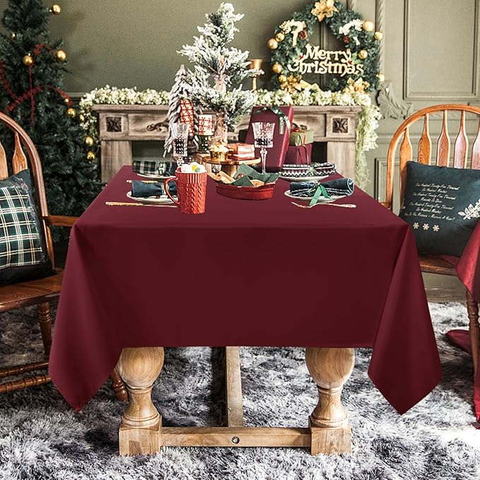 sancua Rectangle Tablecloth - 90 x 132 Inch - Stain and Wrinkle Resistant Washable Polyester Table Cloth, Decorative Fabric Table Cover for Dining Tables, Buffet Parties and Camping, Burgundy
