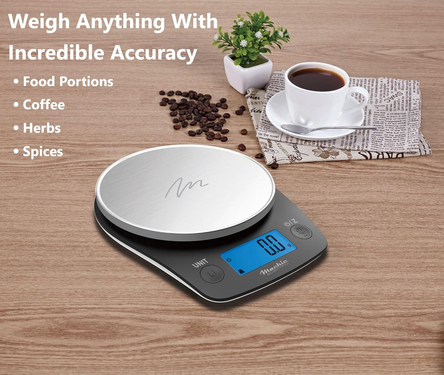 Food Kitchen Scale by NutraTrack™ Digital Grams and Ounces for Coffee, Weight Loss, Baking, Cooking, Keto and Meal Prep, LCD Display, Stainless Steel, LOWEST 0.5g INCREMENTS Accuracy meets Durability!