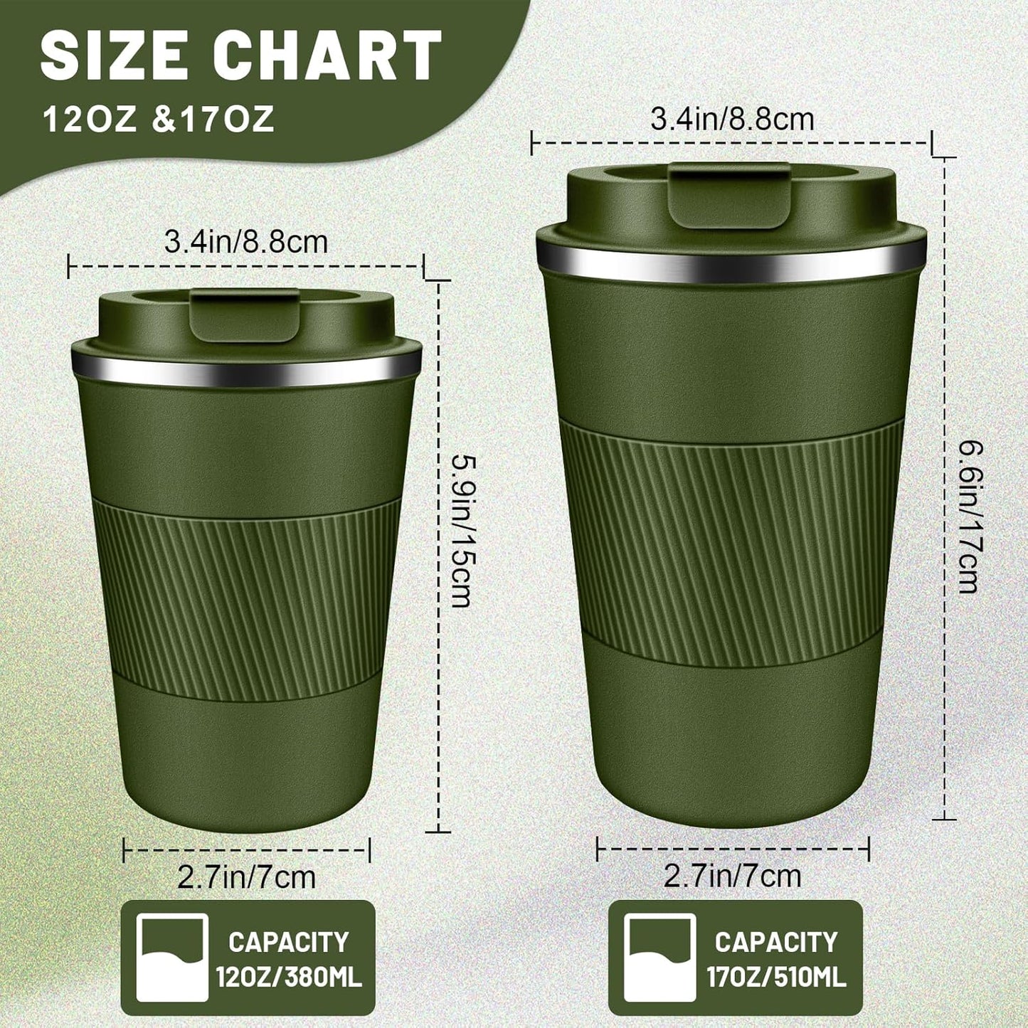 Insulated Coffee Tumblers with Flip Lid 12oz / 17oz, Stainless Steel Travel Coffee Mug Leak Proof, Vacuum Insulated Coffee Mug Reusable Cup, Keeps Cold and Hot for Coffee Tea
