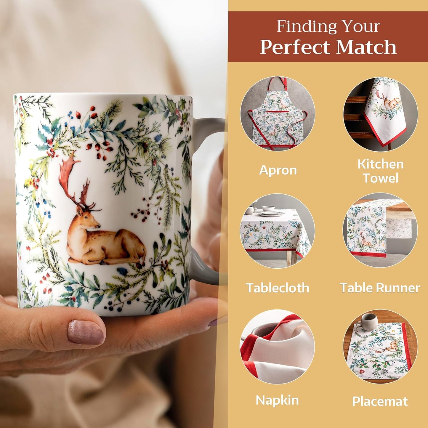 Maison d' Hermine Coffee Mug with Handles Fine Bone China Mugs Pack of Two Tea Cups for Hot Beverages Cappuccino Latte Home Restaurant Office Perfect for Gift (Holly Time, 12 Ounce)